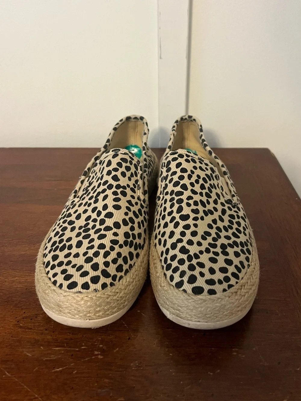 ESPRIT Espadrille Slip-On Sneakers in Black and Natural Leopard Spot SIZE 8